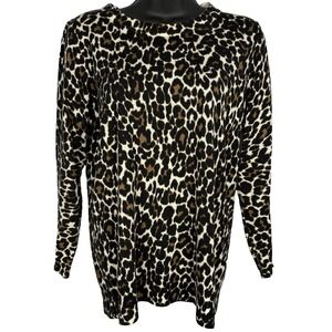 J.Crew Womens 100% Merino Wool Sweater‎ Womens M Mob Wife Animal Print Cheetah